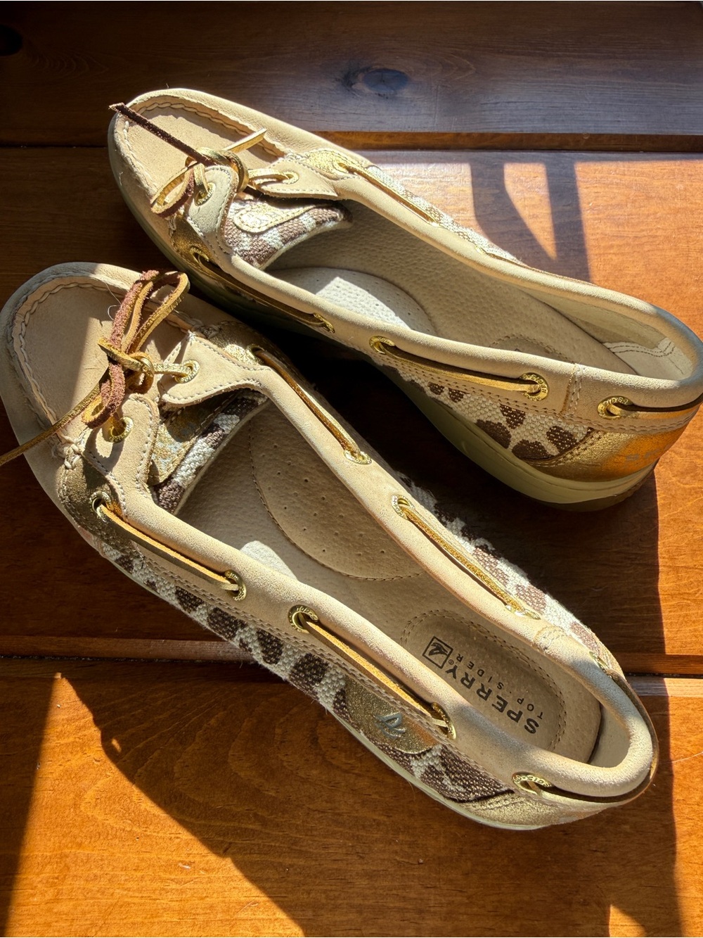 Sperry Women’s Tan Beige Leopard-Print Boat Shoes